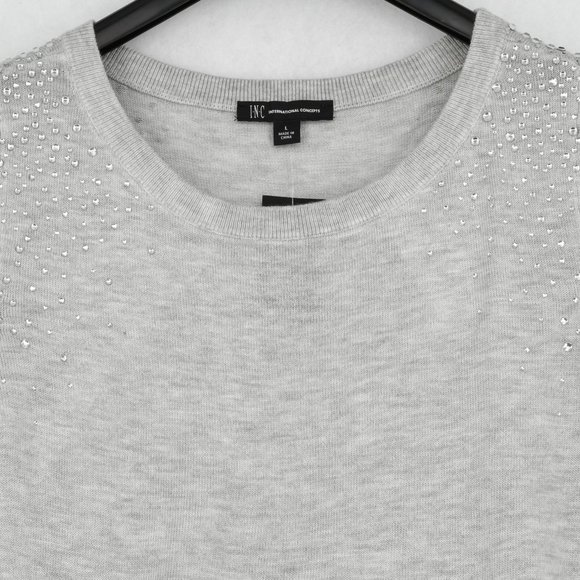 INC Sweater Womens Rhinestone Embellished Shoulder Pullover Sweater Heather Gray - Picture 3 of 8